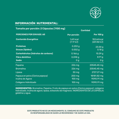 Suplemento Con Enzimas Digestivas Life360+ 120 Cápsulas Bromelina Papaína