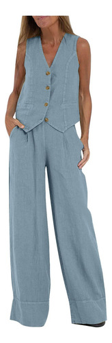 Pantalones De Traje Conjuntos De Lino Para Mujer, 2 Piezas