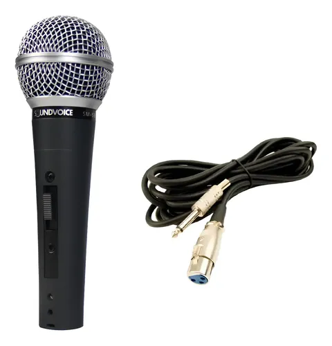 Microfone Com Fio Sm58 Dinâmico C/ Chave Liga Soundvoice
