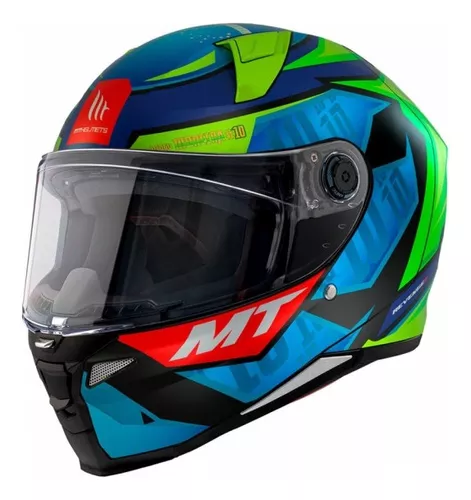 Casco Para Moto Mt Helmet 2 Revenge Moreira A7 Azul/ Verde