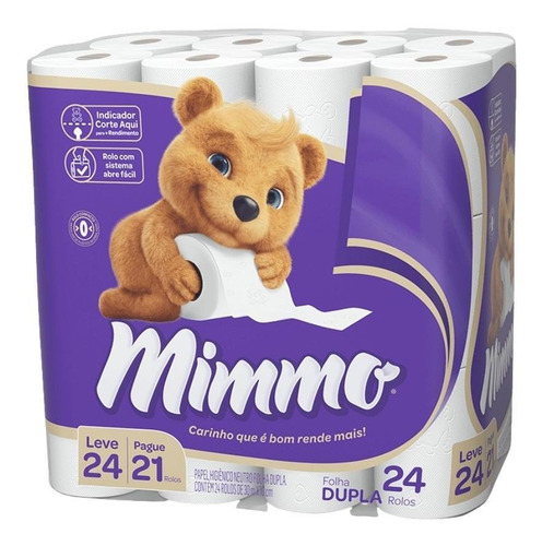 Imagem 1 de 2 de Papel Higiênico Folha Dupla Mimmo Neutro 30m 24 Rolos