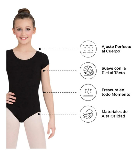 Imagen 4 de 5 de Leotardo Manga Corta Niñas Ballet Algodón Y Elastano