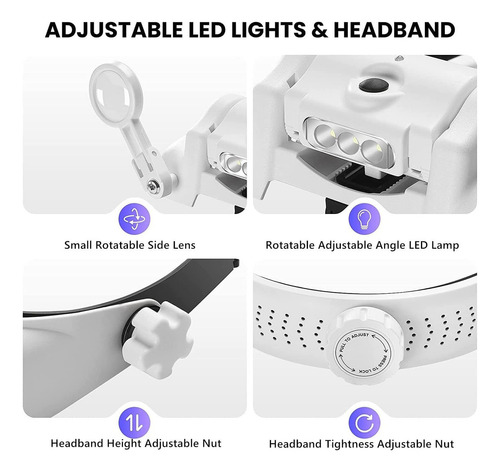 Compatible Diadema Lupa Recargable Con Luz 1-14x 6 Lentes