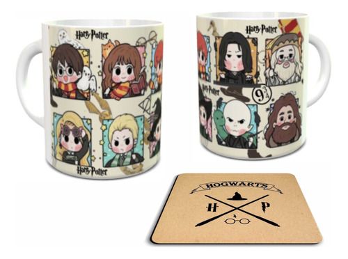 Mugs Pocillo Taza Con Portavasos Harry Potter Personajes