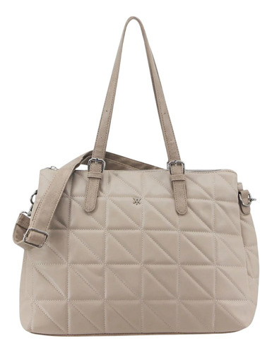 Cartera Cuero Ecologico Con Tira Larga Amayra Crema Crema Plata Crema
