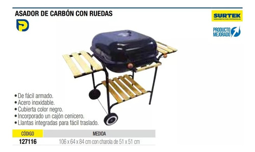 Asador Charola C/transportadoras Ruedas Azul Surtek