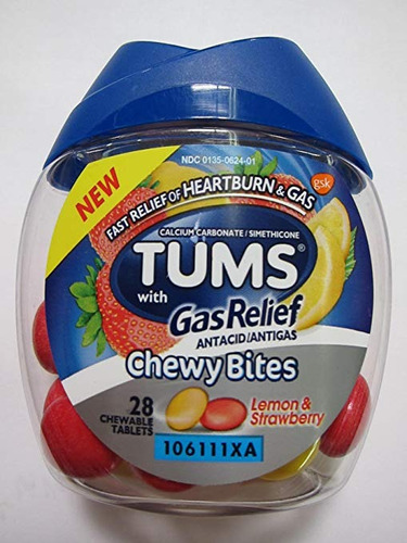 Tums Con Gas Relief Masticables Bites, Limón Y Fresa, 28 Com