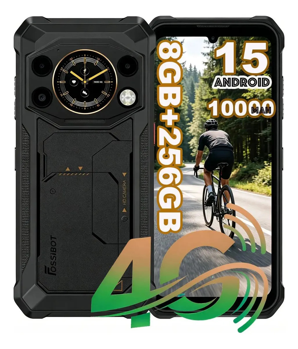 Celular Rudo Fossibot F117 Dual Sim 256gb Rom 24gb Ram Resistente Celular Sumergible a prueba de agua IP68 Celular Rugged con Batería 10000mah 6.75'' + 1.32'' Pantalla Naranja