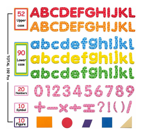 192 Piezas Magnéticas Letras Números 9 En Color (con Bloques