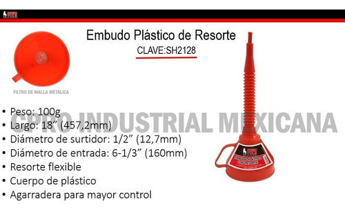 Embudo De Plástico Con Resorte Rojo 18 Dogotuls