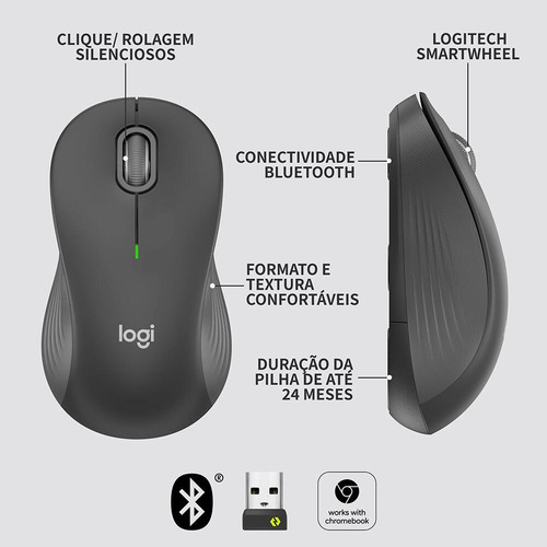 Mouse Sem Fio Logitech Signature M550 Para Mãos Pequenas E M Grafite