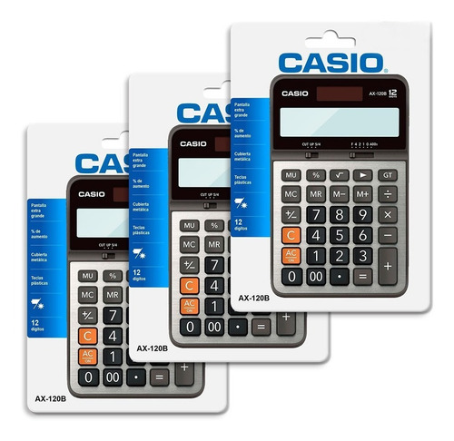 Imagen 4 de 7 de Paquete De 3 Calculadoras Casio De Escritorio Ax-120b, 12 D.