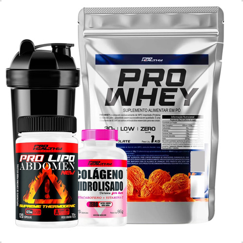 Whey Protein 1kg + Colágeno Cápsulas + Termogenico + Sabor Chocolate