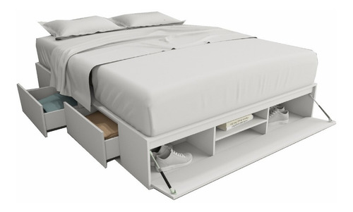 Imagen 1 de 10 de Box De Cama Con Cajonera + Zapatero Base Somier 1,60m Blanco