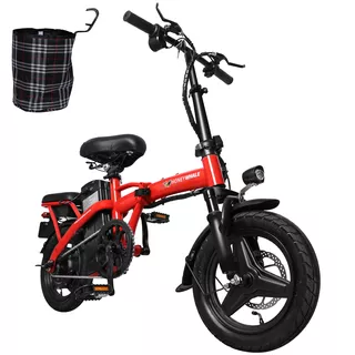 Bicicleta Eléctrica Plegable S6 para Adultos Honey Whale 35km/h Motor 750w Autonomía 35km Asiento Ajustable Batería Desmontable de Litio E-bike Motos Electricas Scooter Eléctrico Color Rojo