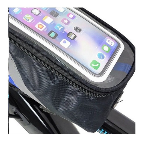 Imagem 2 de 3 de Bolsa De Quadro Bike Celular Smartphone Grande Preta/azul