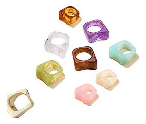 Anillos - Colorful Statement Chunky Geometric Resin Ring Ar