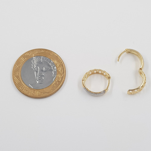 Kit 2 Brincos Argolas Joia Ouro 18k750 Com Detalhe Em Ródio