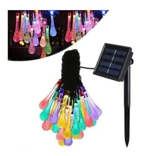 Imagen 2 de 9 de Pack 3 Luces Navideñas 30led Gotas Guirnalda Solar