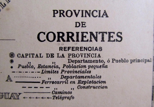 Mapa Corrientes 1920 Telegrafo Ferrocarril Estancia Plano