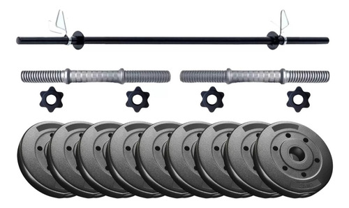 Imagen 1 de 10 de Kit Mancuernas Y Barra Con Tope A Rosca + 10 Kg Discos Pvc
