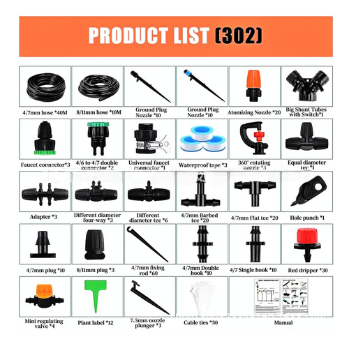 Kit De Riego Sistema Automático Goteo 50m 302pcs