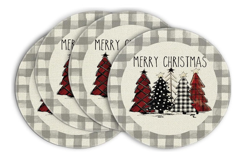 4 Mantel Individual Redondo Arbol Navidad Cuadros Grises Gris Blanco Rojo Negro Árboles De Navidad A Cuadros Grises De Acuarela