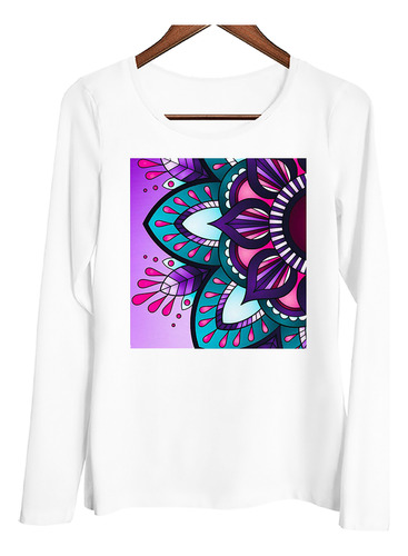 Remera Mujer Ml Mandala Lila Violeta Color Rosas Dibujo P1