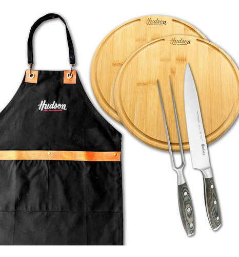 Set 4 Pz Hudson Parrilla Delantal Tabla Cuchillo Tenedor Bz3