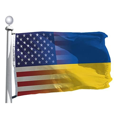 Bandera De Estados Unidos Y Ucrania 3x5 Ft, Tela De Sat...