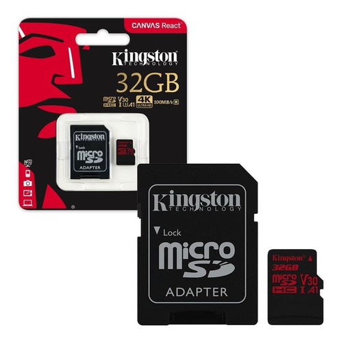 Imagen 3 de 4 de Micro Sd Kingston 32gb 4k 100mb/s V30 A1 Con Adaptador Origi