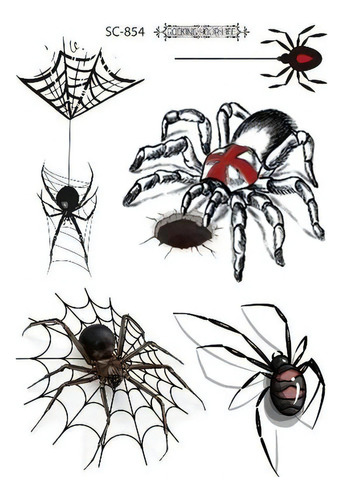 Tatuagem Temporária Aranhas Fantasia Tattoos Festa Halloween Cor Preto Jhd06