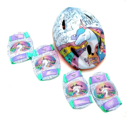 Set De Protección Con Casco Rodilleras Y Coderas Unicornio