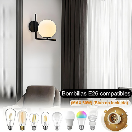 Lámpara Led De Pared Globo Bola Cristal Mate De 60w