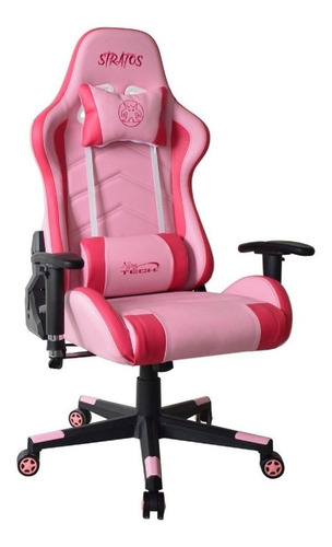 Silla de escritorio Njoytech Stratos gamer ergonómica negra y rosa con tapizado de cuero sintético