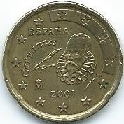 Moneda  De  España  20  Cent  De  Euro  2001  Muy  Buena  ++