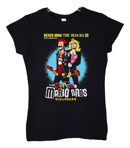 Polera Mujer Sex Pistols Mario Bros Never Mind The Blocks Pu