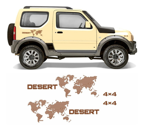 Kit Adesivo Faixa Lateral Suzuki Jimny 4x4 Desert Mapa Mundi