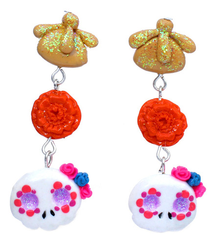 Paquete Aretes Calavera Pan Flor Dama Caballero