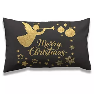 Merry Christmas Pillow Case 12x20 Inch Gold Angel Stars...