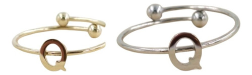 2 Uds De Anillos Con Inicial Acero Inoxidable Vie Or Q Ajustable