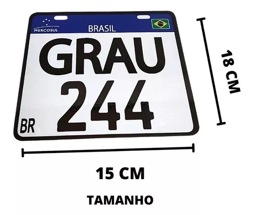 Kit Garupa Reta + Placa Mercosul Grau + Cartela Adesivos