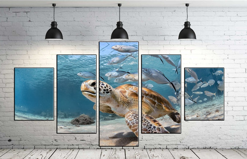 Cuadro Decorativo De Tortuga Marina Poliptico 100x200cm