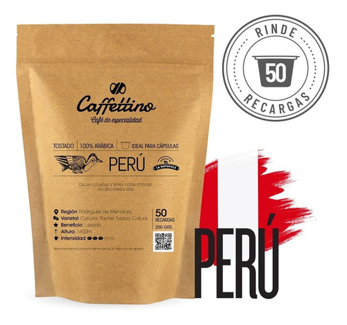 Imagen 1 de 9 de Café Perú Molido P/ Cargar 50 Cápsulas Caffettino Nespresso