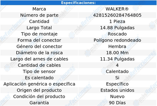 Sensor Oxigeno Walker Products Cr-v 2.4 2014 2015 2016