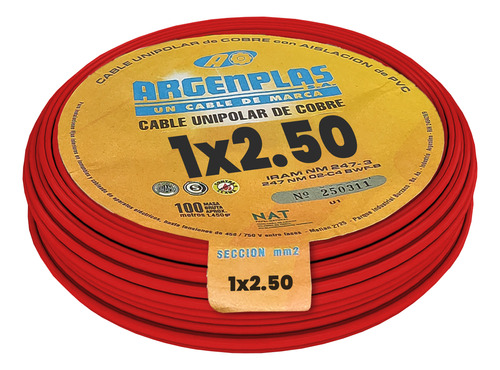 Cable unipolar Argenplas unipolar 1x2,5mm 1x2.5mm² rojo x 100m en rollo