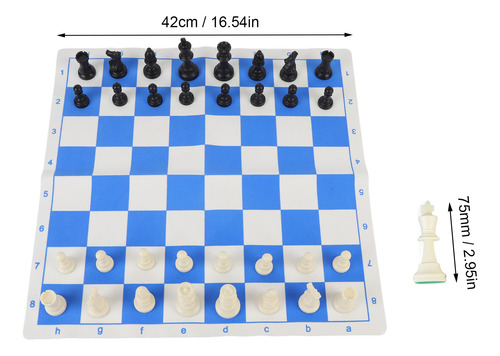 Juego De Ajedrez Y Tablero De 42 Cm, Azul Y Blanco, Enrollab