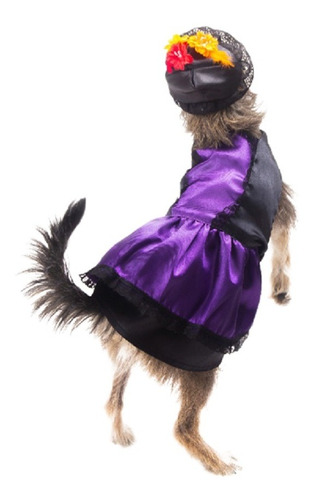 Disfraz Catrina P/perro Talla 6 Color Morado/negro Pet Pals
