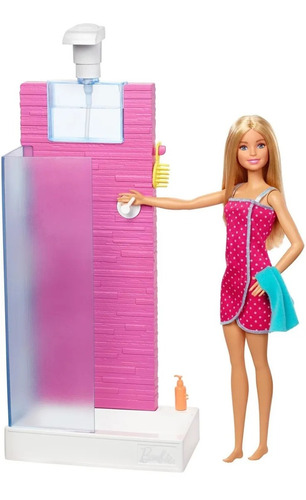Muñeca Barbie Set De Baño Regadera Con Ducha Y Accesorios