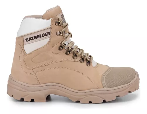 Bota Caterpillar Original Masculina palmilha a Gel Couro Legitimo Nude  Impermeável Confortável.